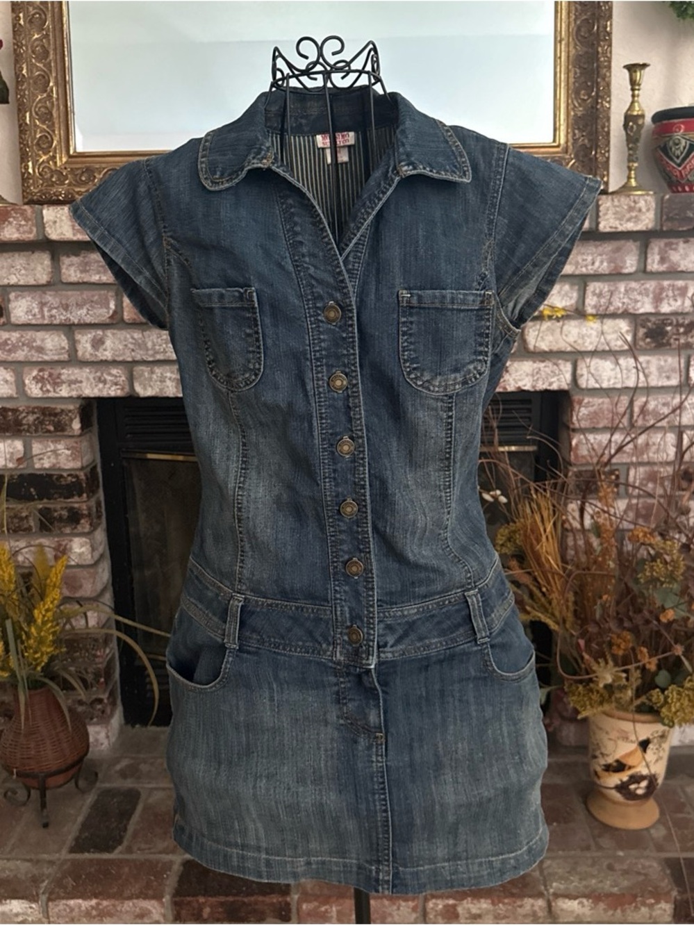Y2K Mossimo Blue Denim Button Down Mini Dress Size M